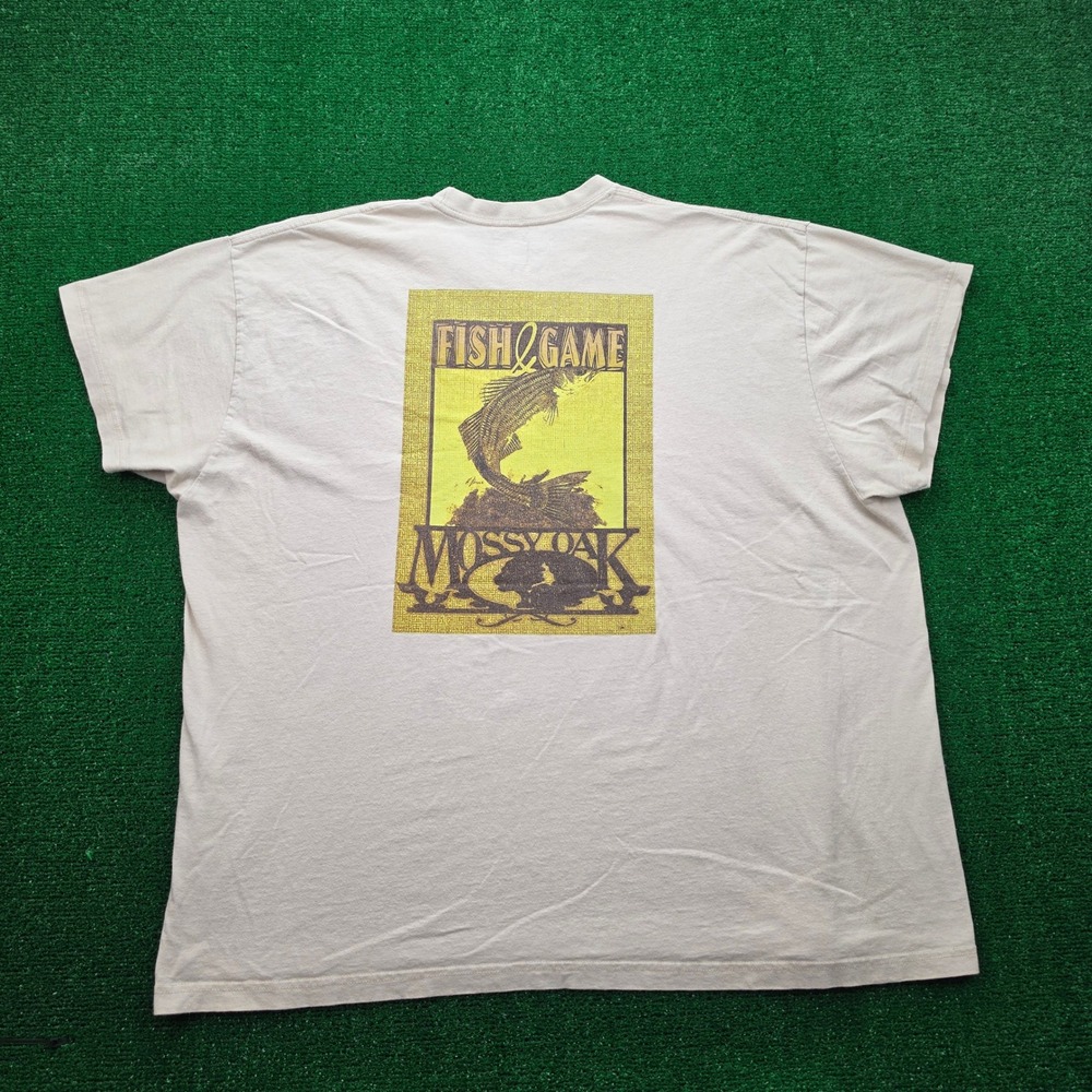 Mossy Oak Apparel Fish & Game Tshirt Mens 3XL Beige Short Sleeve‎ Graphic Tee